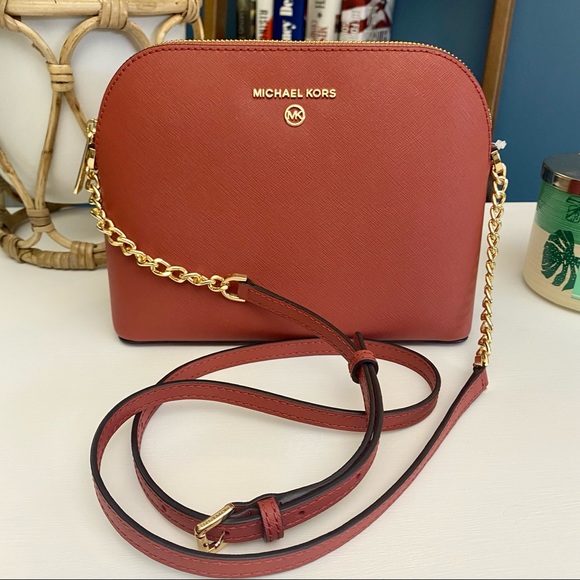 MICHAEL KORS Leather Bag Cindy Mini Dome Crossbody Terracota Color - Picture 16 of 16